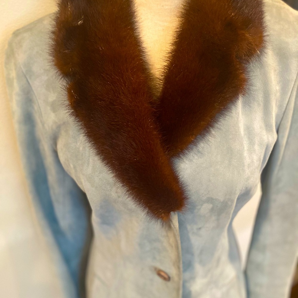 Dolce & Gabbana Faux Fur Light Blue Suede Jacket - Picture 3 of 7